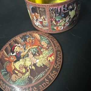 Vintage Disney Gold and Brown Tin with Snow White and Bambi
